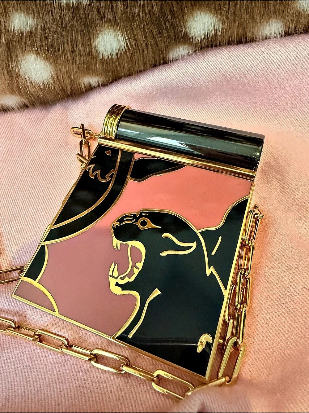 Valentino Minaudiere Lipstick Holder and Mirror on Chain Pink Panther